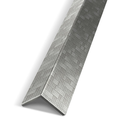 A close-up of the Landmark Decor Urban Mist Mosaic Interior WPC Panel Corner, featuring a textured finish, ideal for reinforcing panel junctions or wall edges, isolated on a white background.