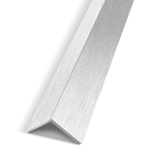 A close-up of the Landmark Decor Cloud Veil Interior WPC Panel Corner, featuring a silver brushed finish, shown diagonally on a white background—perfect for wall panel corners or interior wall trim.