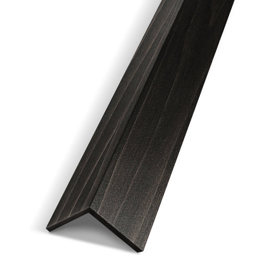 The Landmark Decor Smoked Walnut Flow Interior WPC Panel Corner is a black, L-shaped wooden trim for finishing panel corners and wall edges, perfect for neat interior junctions.