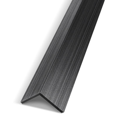 The Landmark Decor Graphite Strata Interior WPC Panel Corner is an L-shaped, black metal angle bar, perfect for wall panel corners or upgrading interior wall design, shown on a white background.