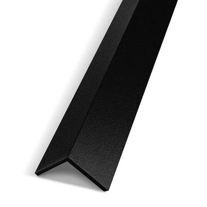 The Absolute Noir Interior WPC Panel Corner by Landmark Decor is a black, textured metal trim piece, perfect for wall panel corners or interior wall designs. Shown here on a white background.