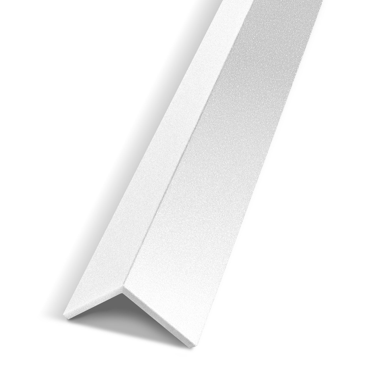 The Landmark Decor Snowline Mattet Interior WPC Panel Corner, a white L-shaped trim piece, is displayed diagonally on a white background—perfect for finishing interior wall corners and complementing other wall panel accessories.