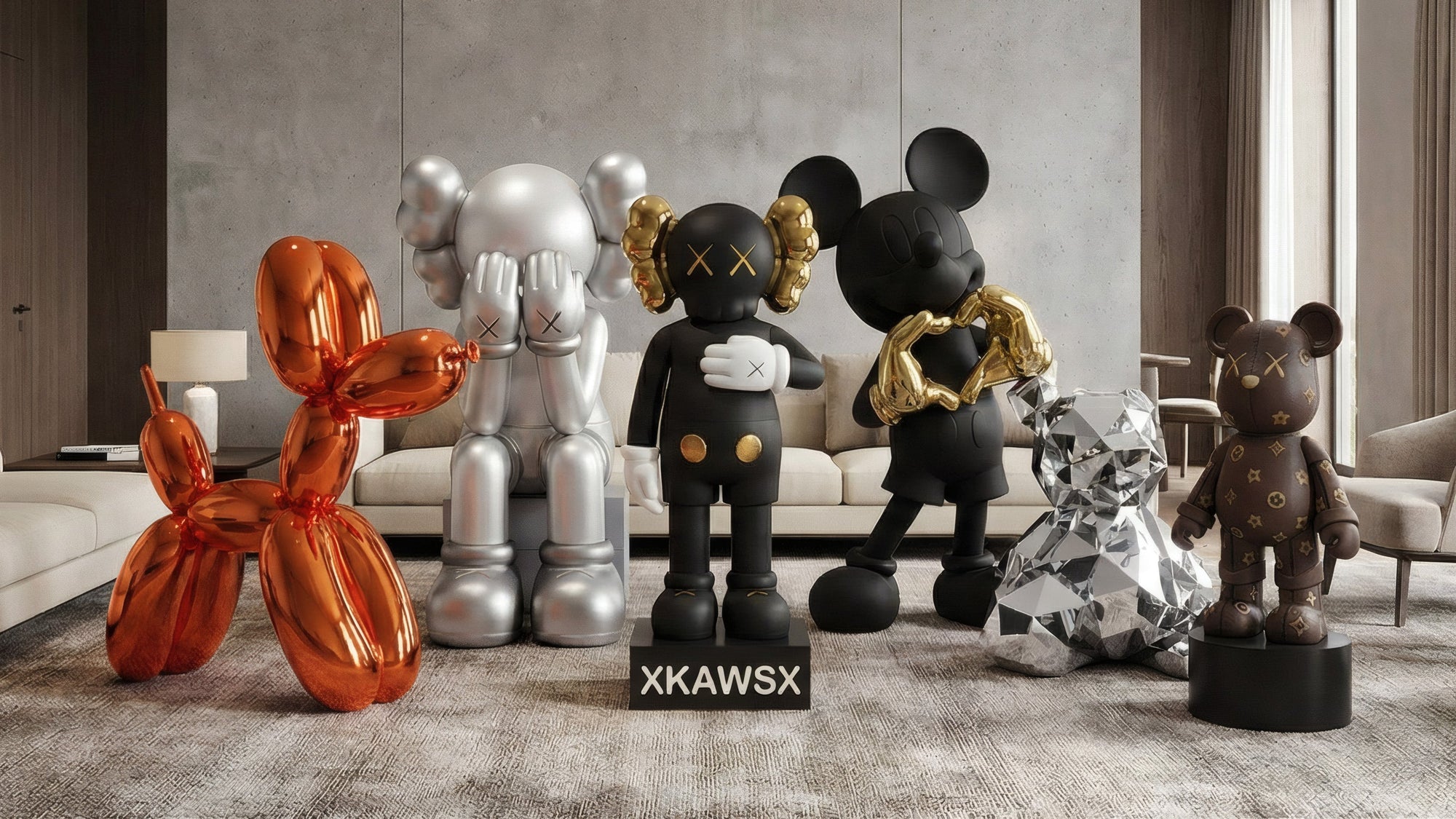 Sculptural decor pieces in a contemporary room.