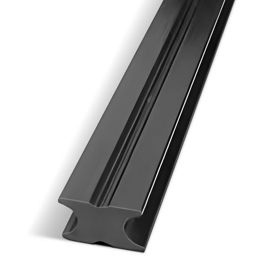 The Landmark Decor Exterior Wall Panel Keel is a black aluminum I-shaped extrusion with a central groove, designed for structural support, shown on a white background.