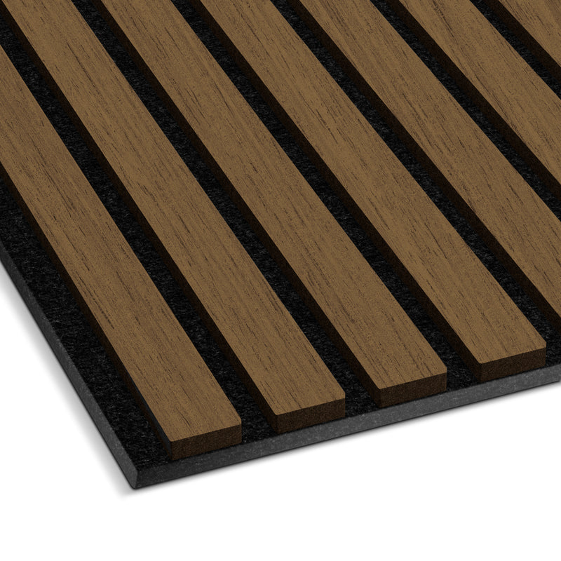 Light Smoke acoustic slat wall panel with light wood slats on dark base